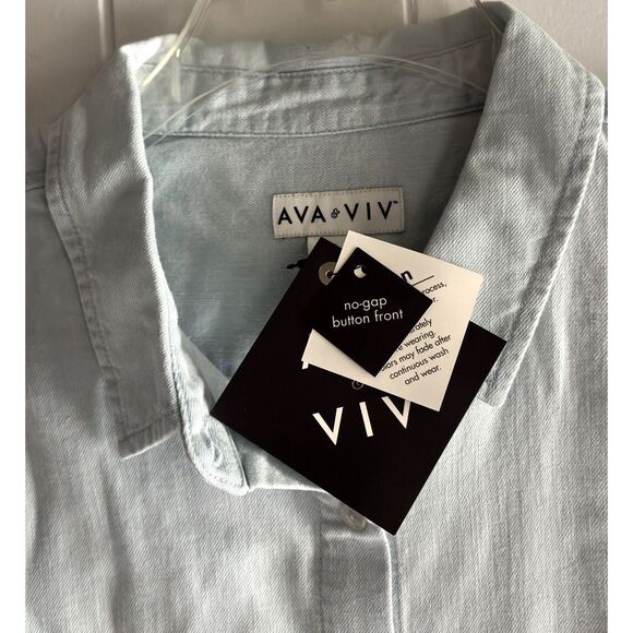 AVA & VIV Sz. X No Gap Button Front Short Sleeve Soft Cotton Denim Shirt #C - Picture 6 of 6